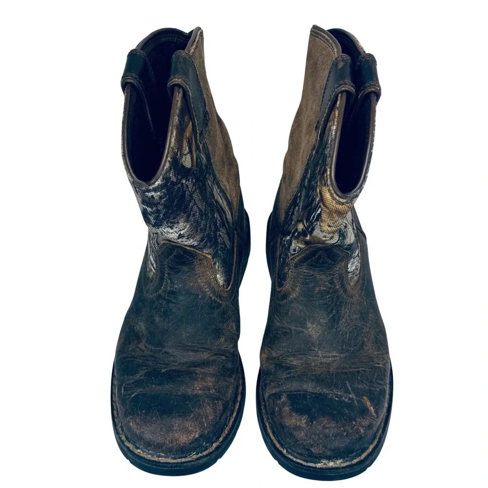 Ariat Kids Fatbaby‎ Camo Leather Western Boots 1.5 Distressed Ranch Farm Outdoor